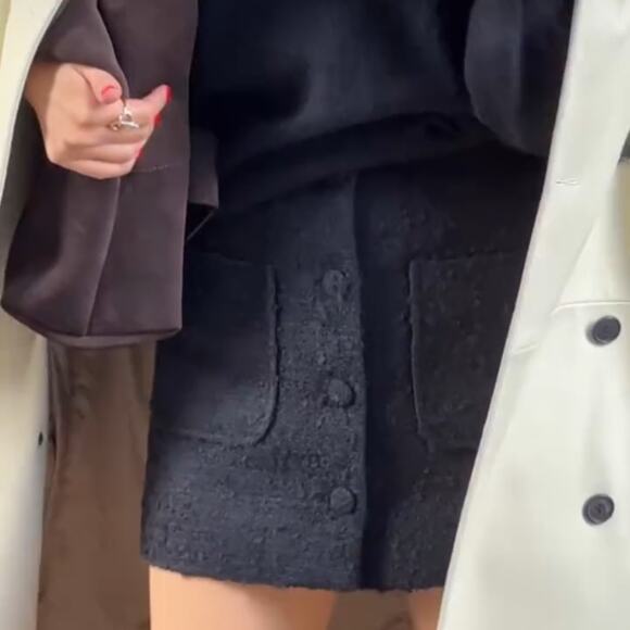 NWT Doen Elina Tweed Boucle Button Pocket High Waist A Line Mini Skirt Black - Picture 7 of 16